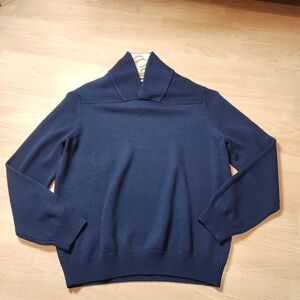 Faconnable 100% Wool Shawl Collar Navy Blue Knit Sweater Size XXL